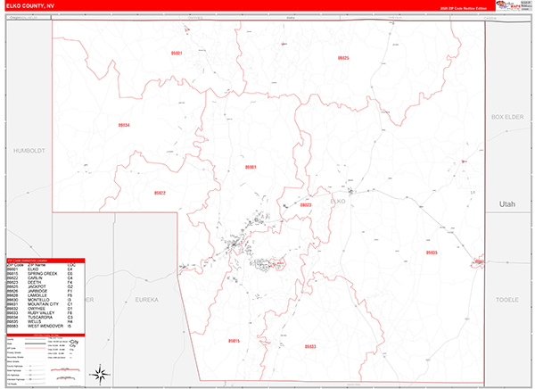 Elko County, NV Zip Code Map