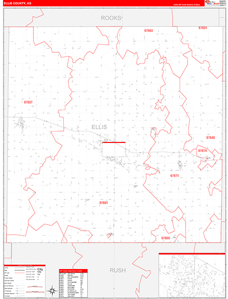 Ellis County, KS Zip Code Map