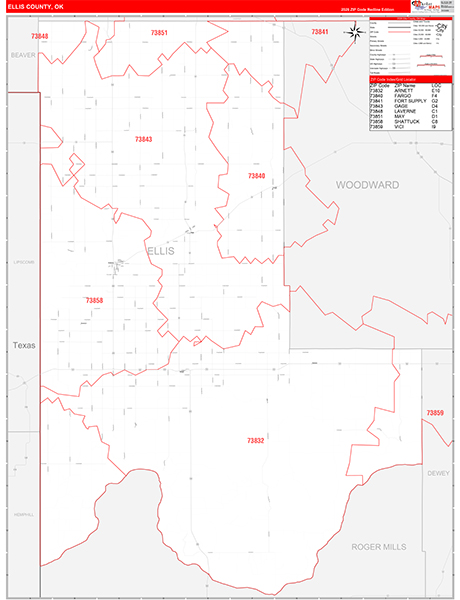 Ellis County, OK Zip Code Wall Map