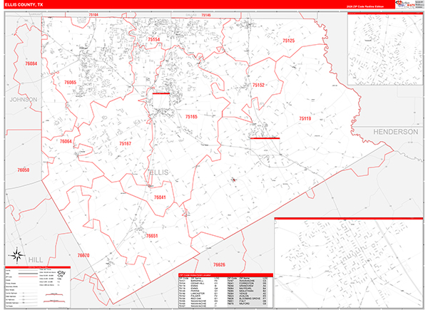 Ellis County, TX Zip Code Map