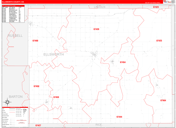 Ellsworth County Digital Map Red Line Style