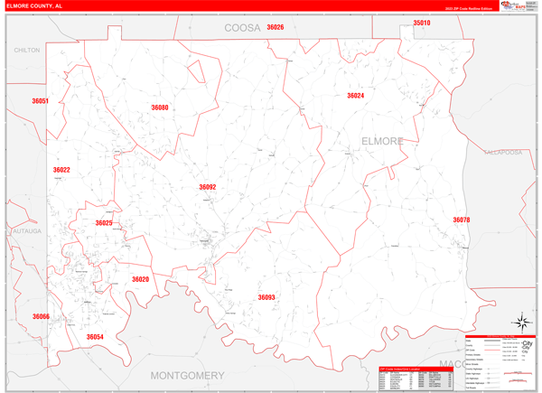 Elmore County Digital Map Red Line Style