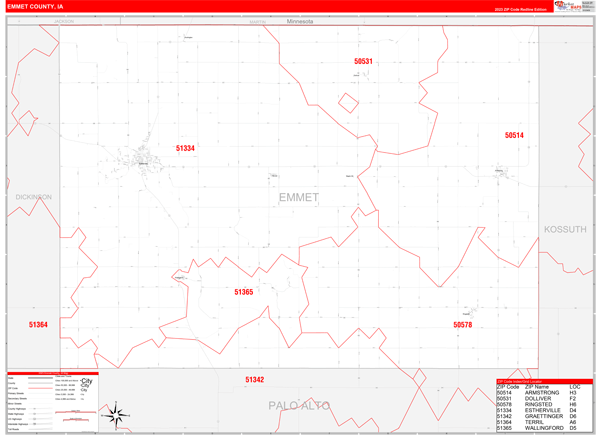 Emmet County Wall Map Red Line Style