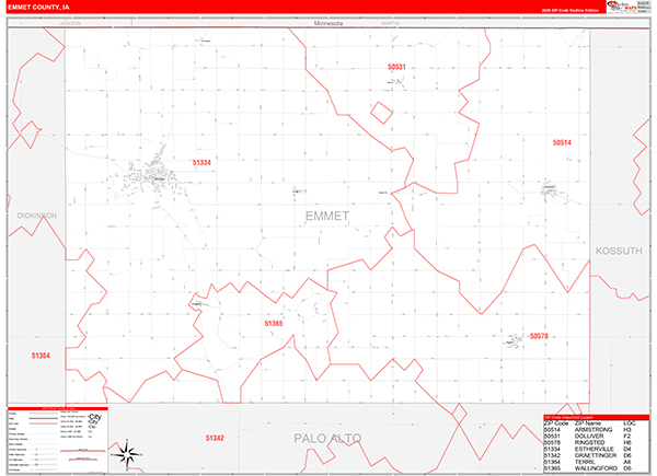 Emmet County, IA Zip Code Map
