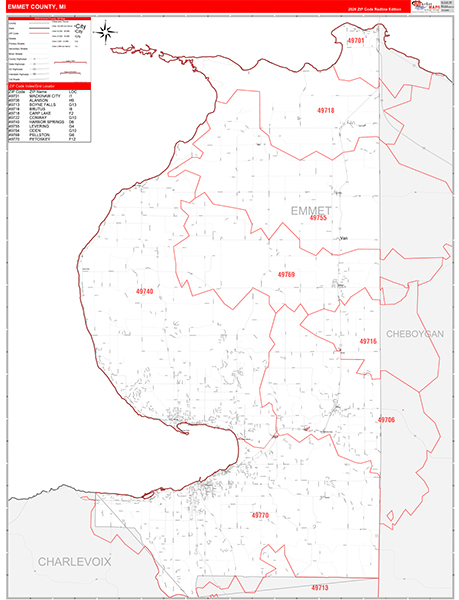 Emmet County, MI Zip Code Map
