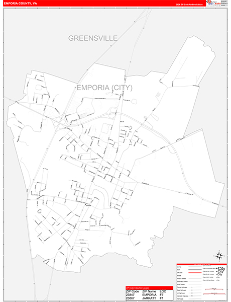 Emporia County, VA Zip Code Wall Map