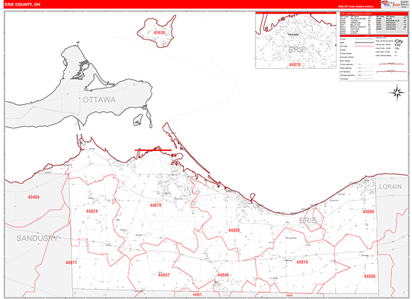 Erie County, OH Zip Code Map