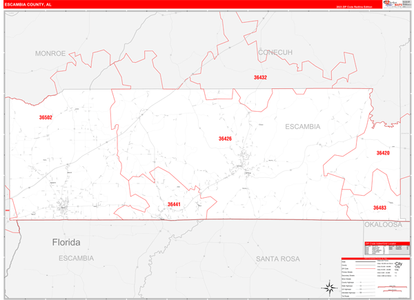 Escambia County Digital Map Red Line Style
