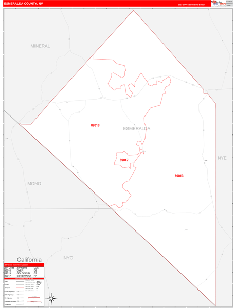 Esmeralda County Digital Map Red Line Style