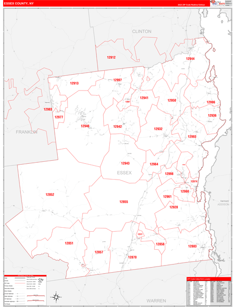 Essex County, NY Zip Code Wall Map
