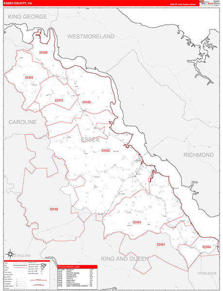 Essex County, VA Zip Code Map