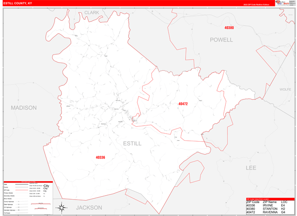 Estill County Digital Map Red Line Style