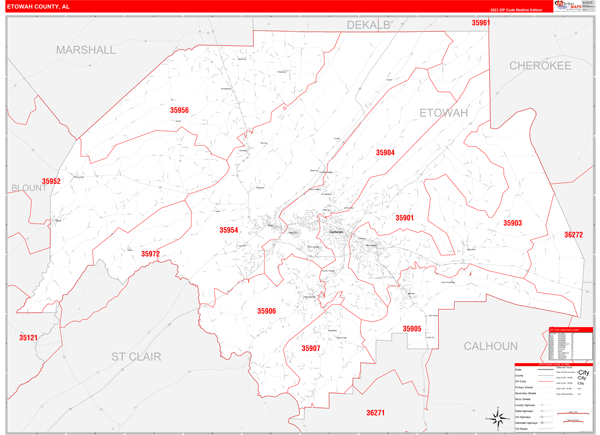 Etowah County Digital Map Red Line Style