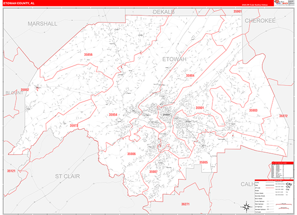 Etowah County, AL Zip Code Map