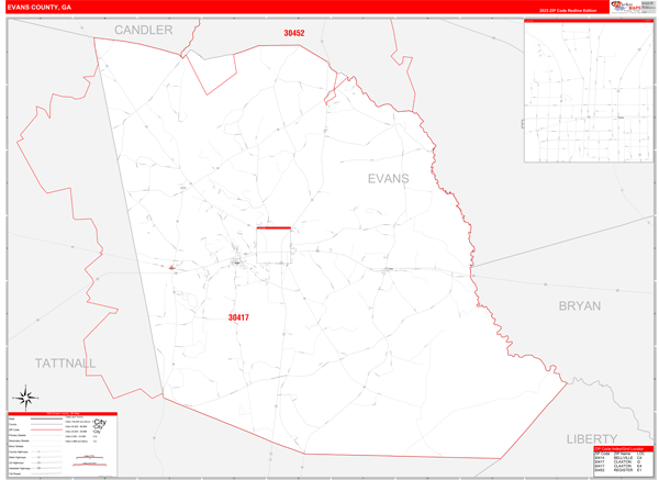 Evans County Digital Map Red Line Style