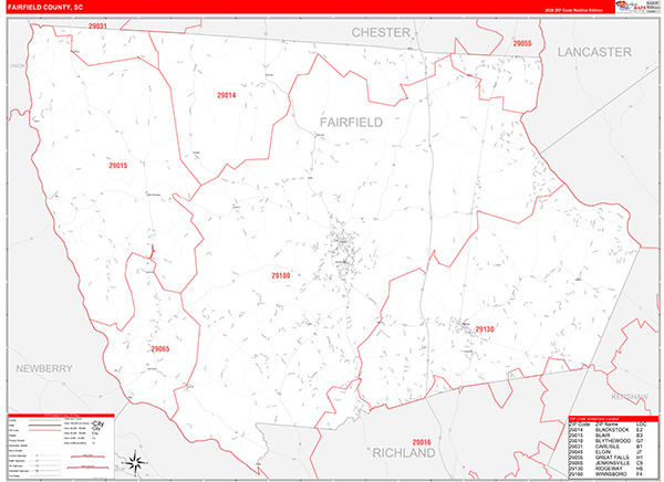 Fairfield County, SC Zip Code Map