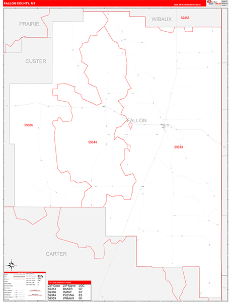 Fallon County, MT Zip Code Wall Map