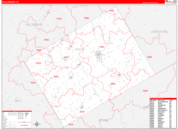 Falls County, TX Zip Code Map