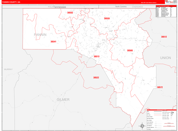 Fannin County Digital Map Red Line Style