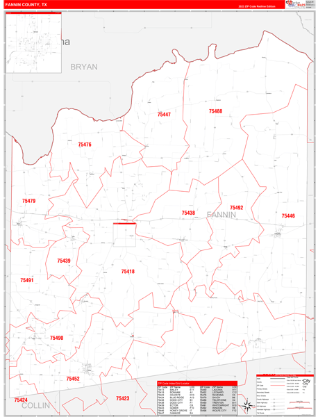 Fannin County Digital Map Red Line Style