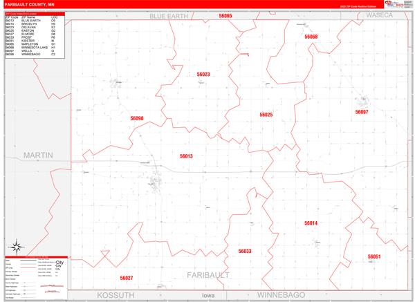 Faribault County Digital Map Red Line Style
