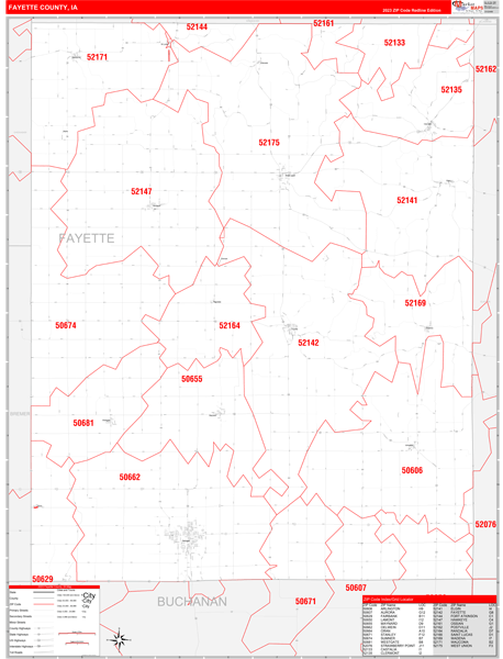 Fayette County, IA Zip Code Wall Map