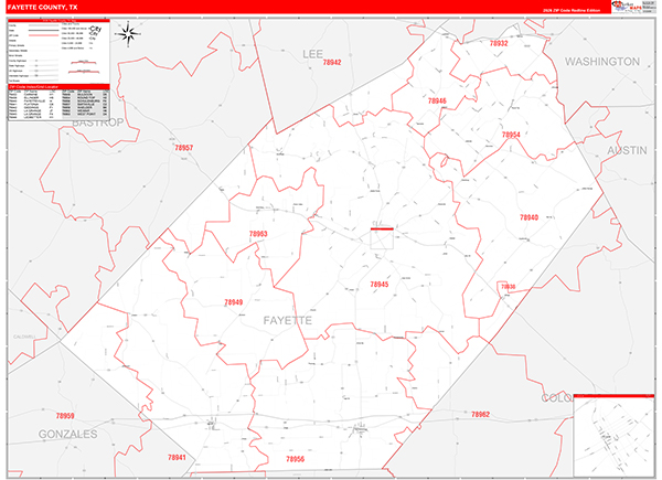 Fayette County, TX Zip Code Map