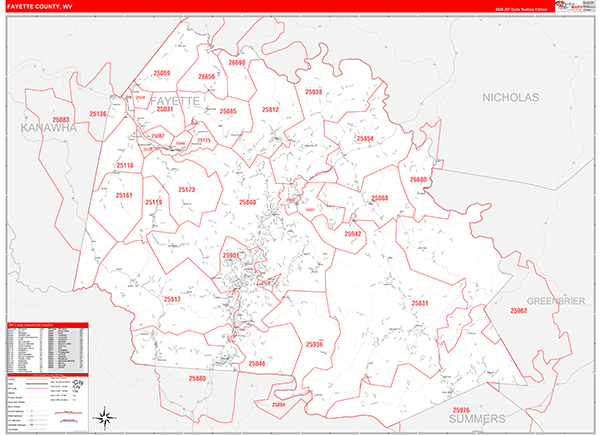 Fayette County, WV Zip Code Map