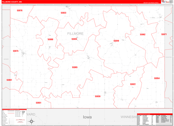 Fillmore County Digital Map Red Line Style