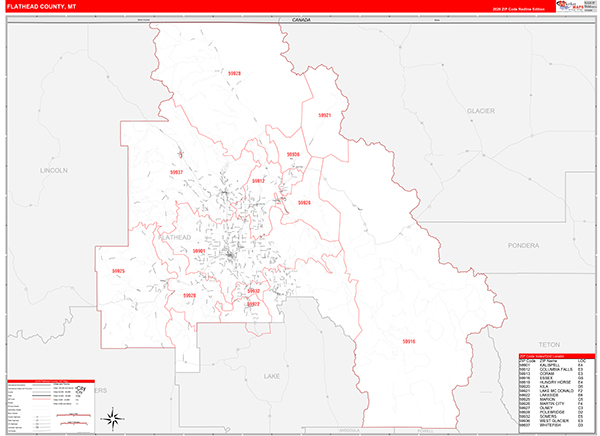 Flathead County, MT Zip Code Map