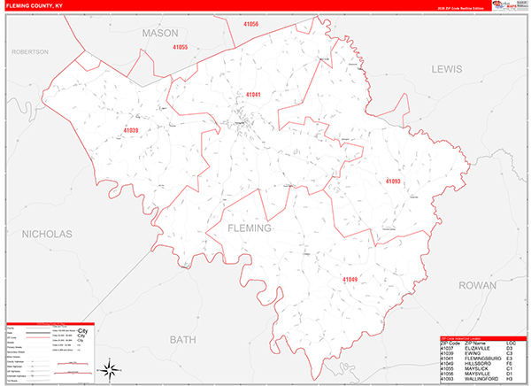 Fleming County, KY Zip Code Wall Map