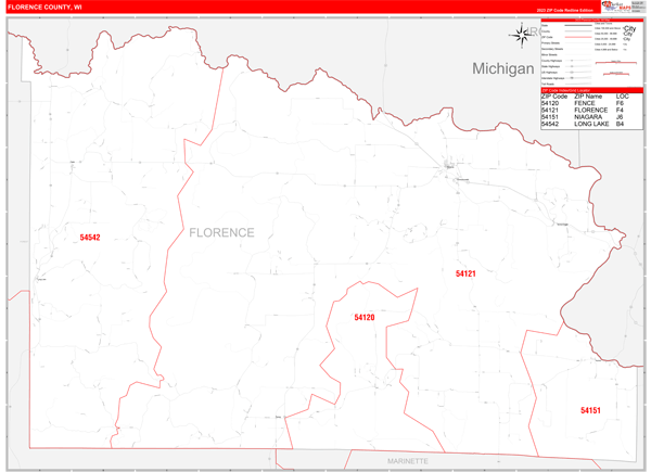 Florence County, WI Zip Code Wall Map