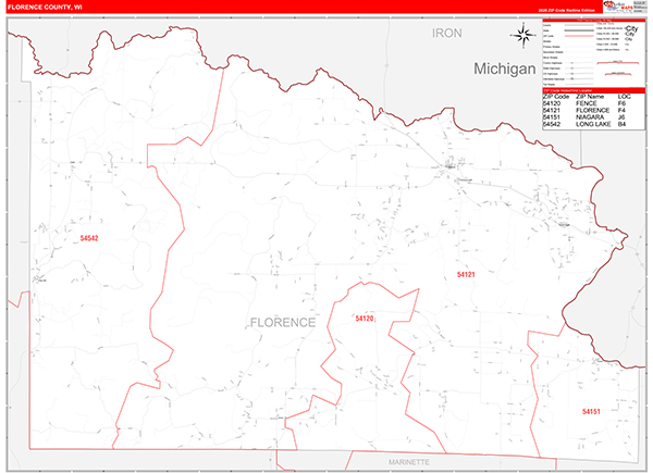 Florence County, WI Carrier Route Wall Map