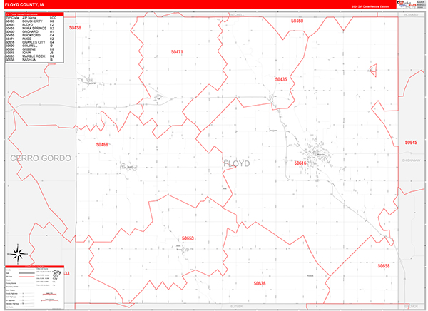 Floyd County, IA Zip Code Wall Map