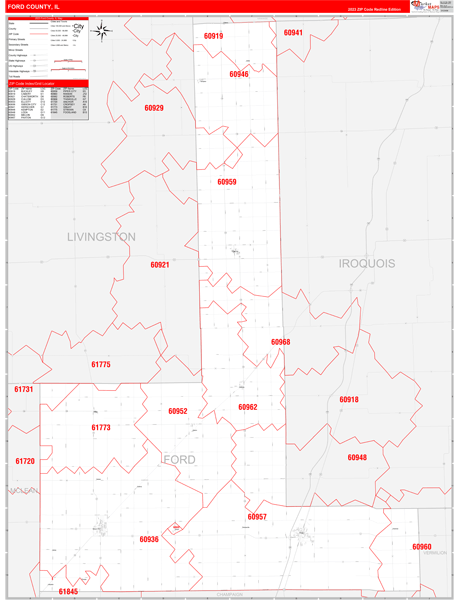 Ford County, IL Zip Code Map