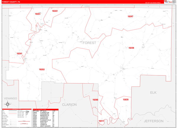 Forest County Digital Map Red Line Style