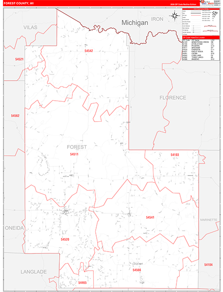 Forest County, WI Carrier Route Wall Map