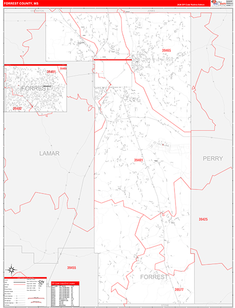 Forrest County, MS Zip Code Map