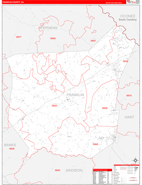 Franklin County, GA Zip Code Map