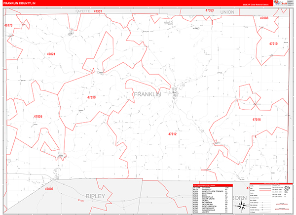 Franklin County, IN Zip Code Map