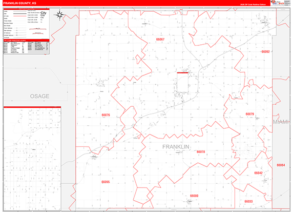 Franklin County, KS Zip Code Wall Map
