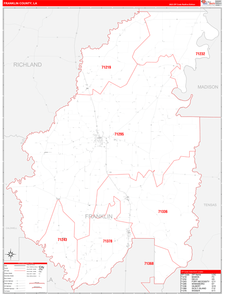 Franklin Parish (County), LA Zip Code Wall Map