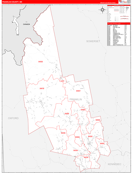 Franklin County, ME Wall Map Red Line Style