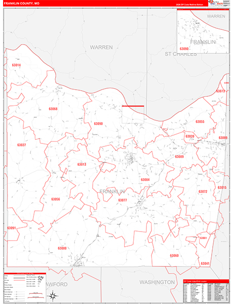 Franklin County, MO Map Red Line Style
