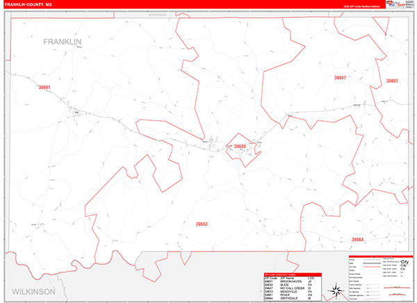 Franklin County, MS Zip Code Map
