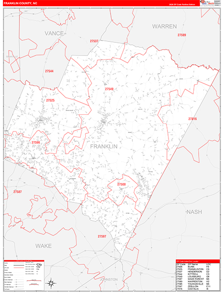 Franklin County, NC Zip Code Wall Map