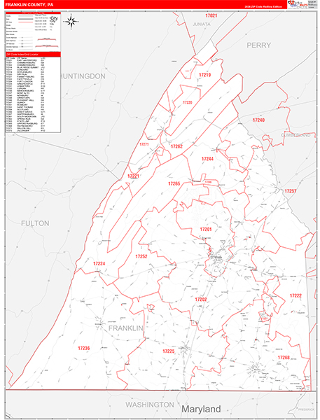 Franklin County, PA Wall Map Red Line Style