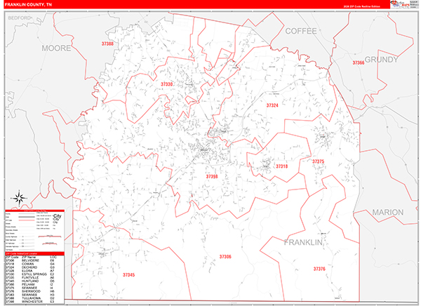 Franklin County, TN Zip Code Map