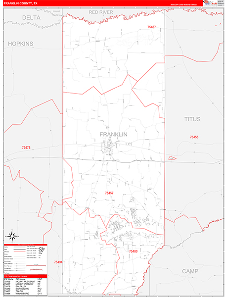 Franklin County, TX Zip Code Map