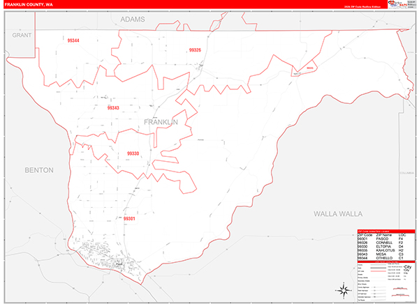 Franklin County, WA Wall Map Red Line Style